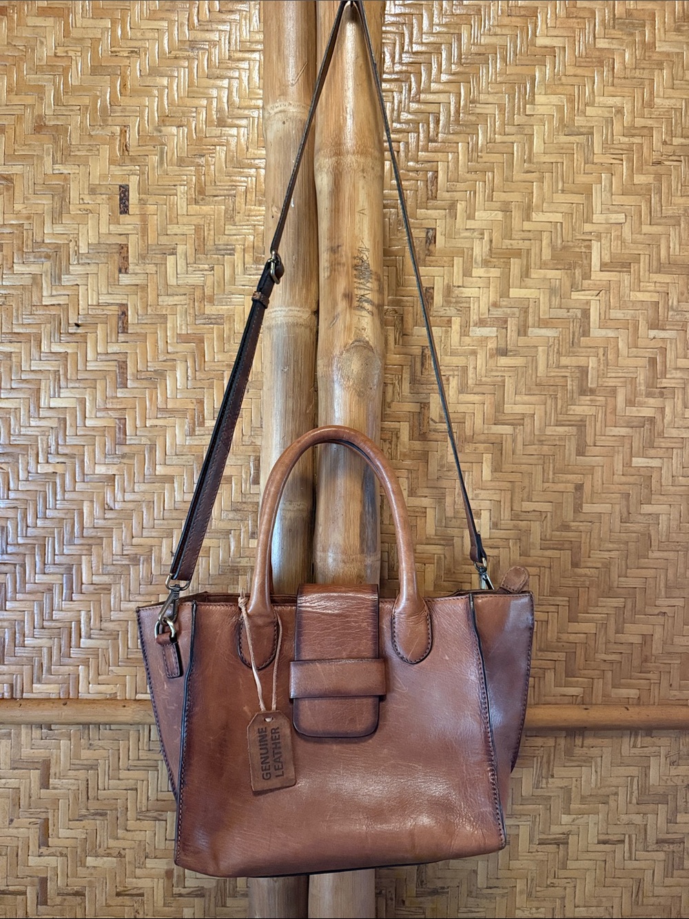 Genuine Leather Brown Tote Shoulder Bag